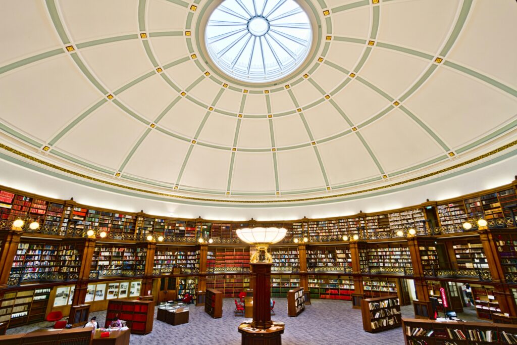 Stunning view of Picton Reading Room's dome at Liverpool Central Library.